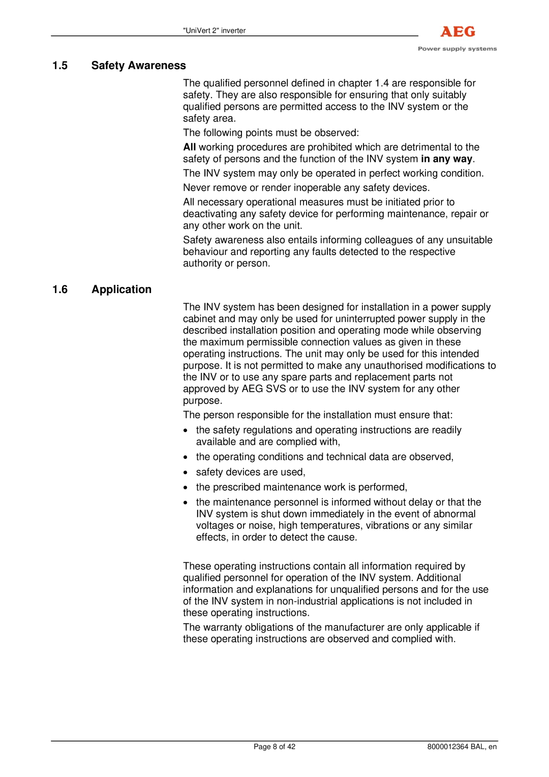 AEG 8000012364 BAL operating instructions Safety Awareness, Application 