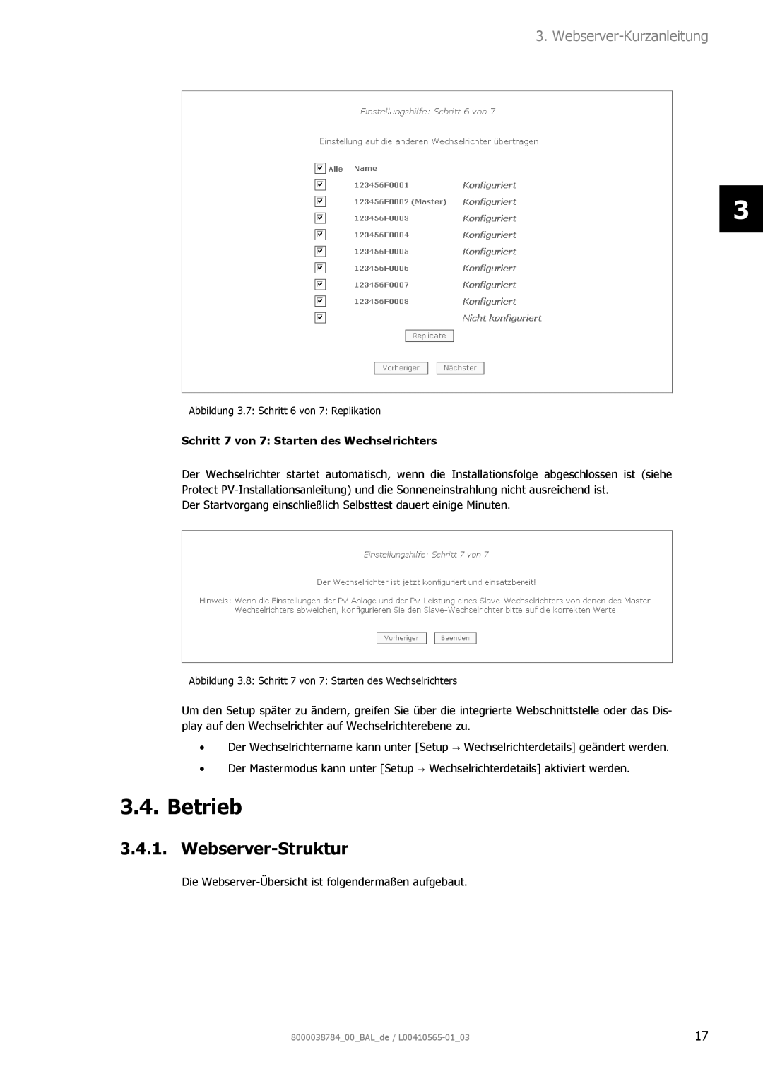 AEG 8000038784_00_BAL_de user manual Betrieb, Webserver-Struktur, Schritt 7 von 7 Starten des Wechselrichters 