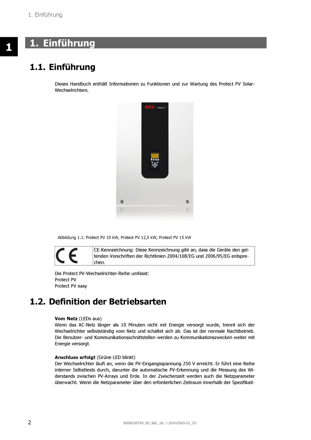 AEG 8000038784_00_BAL_de user manual Einführung, Definition der Betriebsarten, Anschluss erfolgt Grüne LED blinkt 