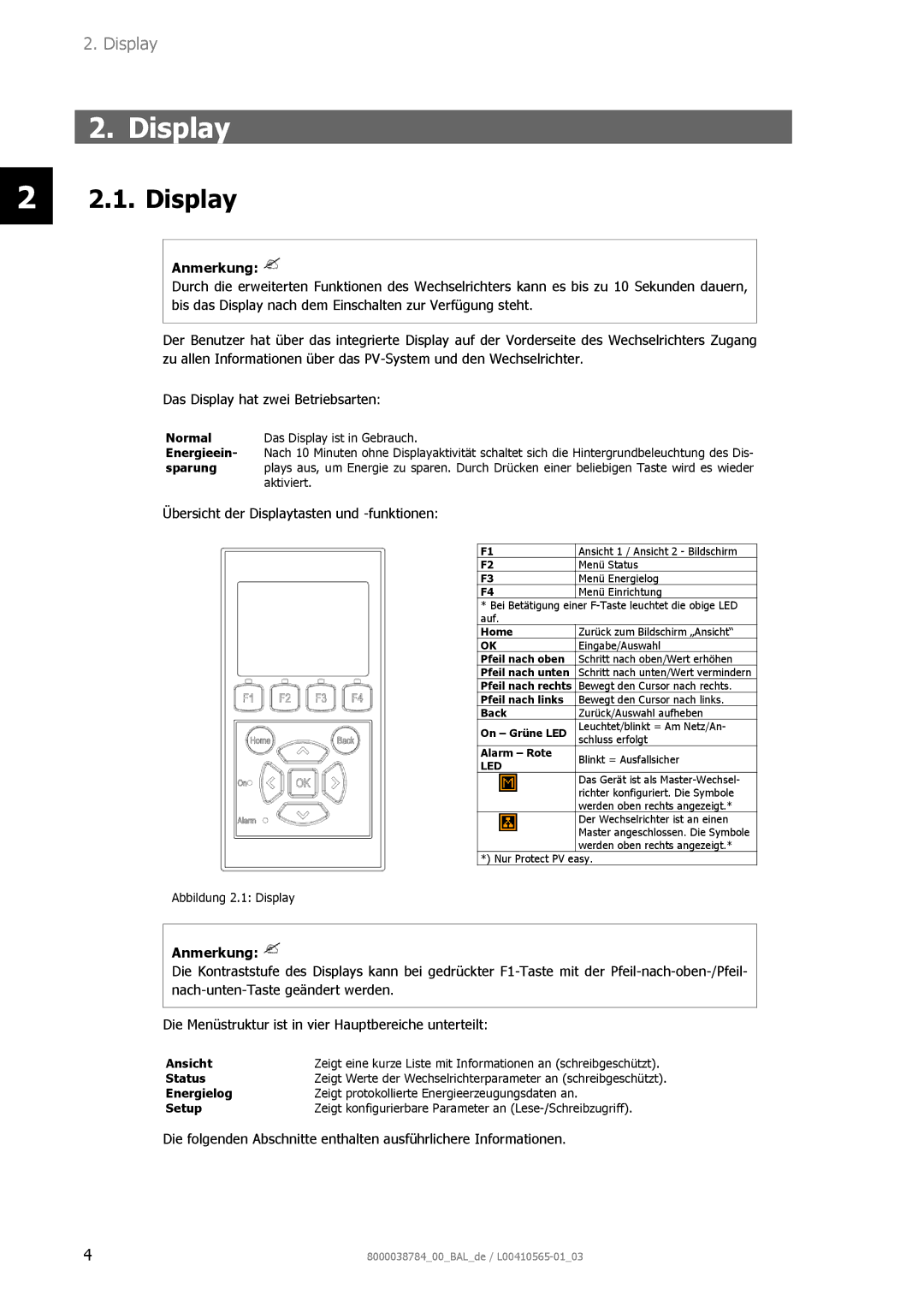 AEG 8000038784_00_BAL_de user manual Display, Anmerkung 