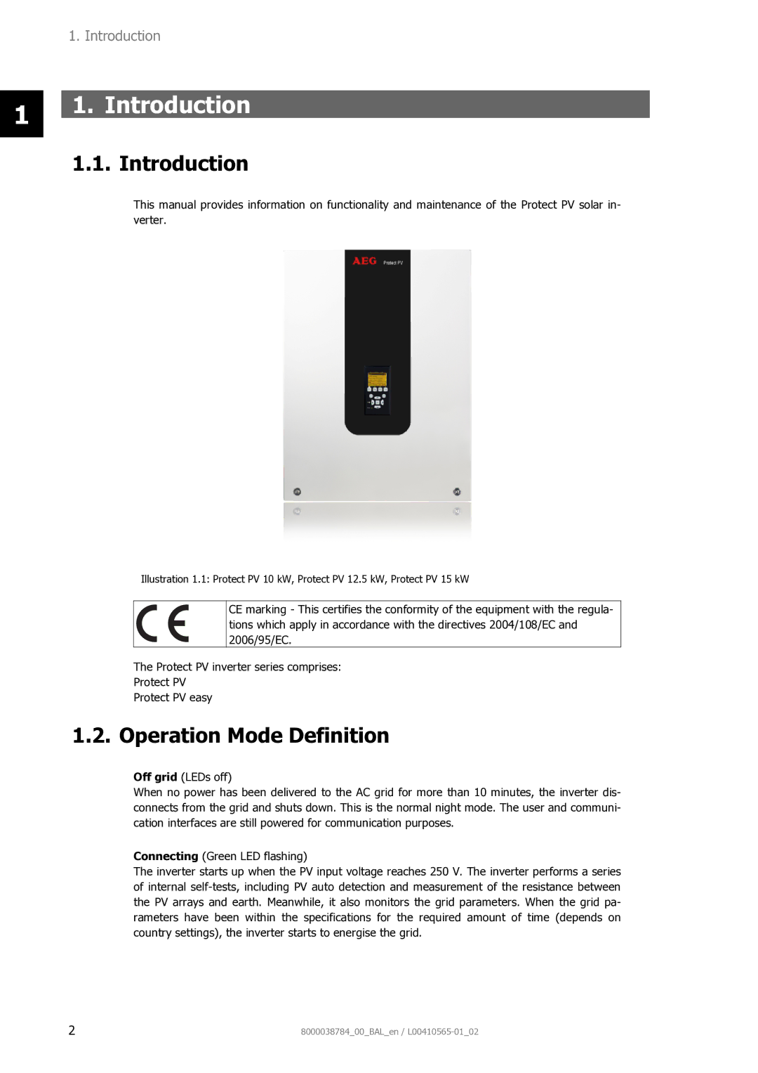 AEG 8000038784_00_BAL_en user manual Introduction, Operation Mode Definition 