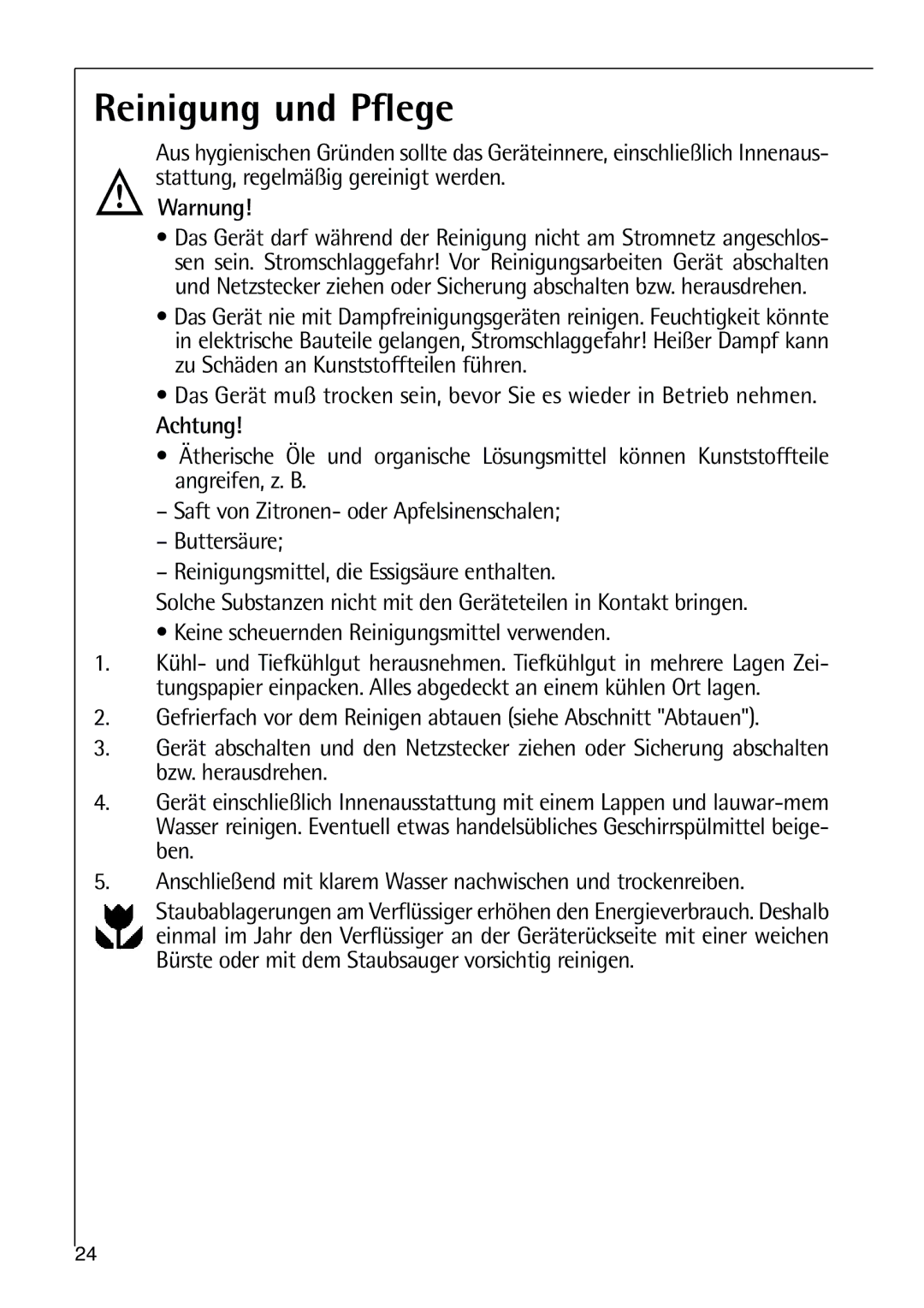 AEG 80318-5 KG user manual Reinigung und Pflege, Warnung 