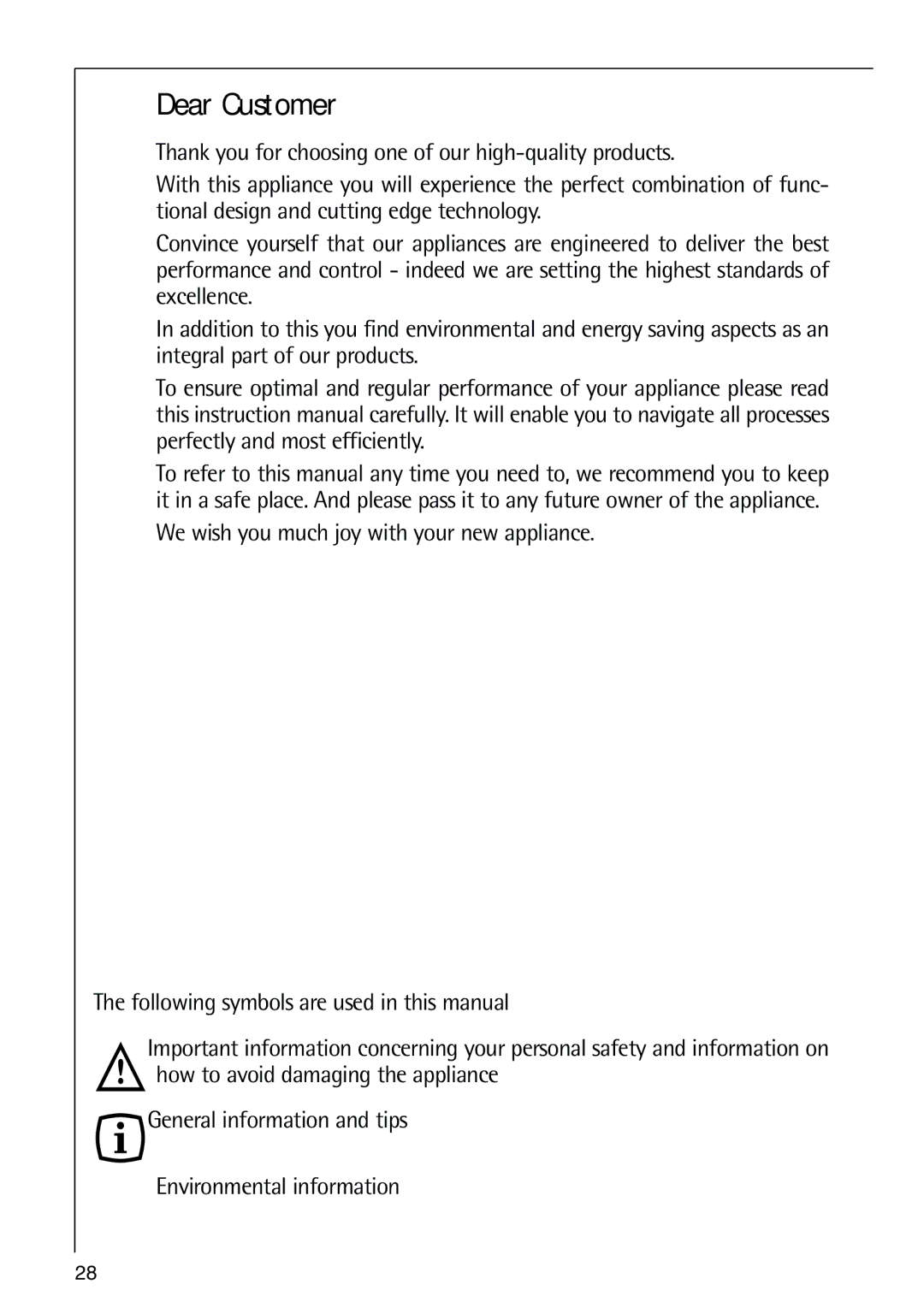 AEG 80318-5 KG user manual Dear Customer 