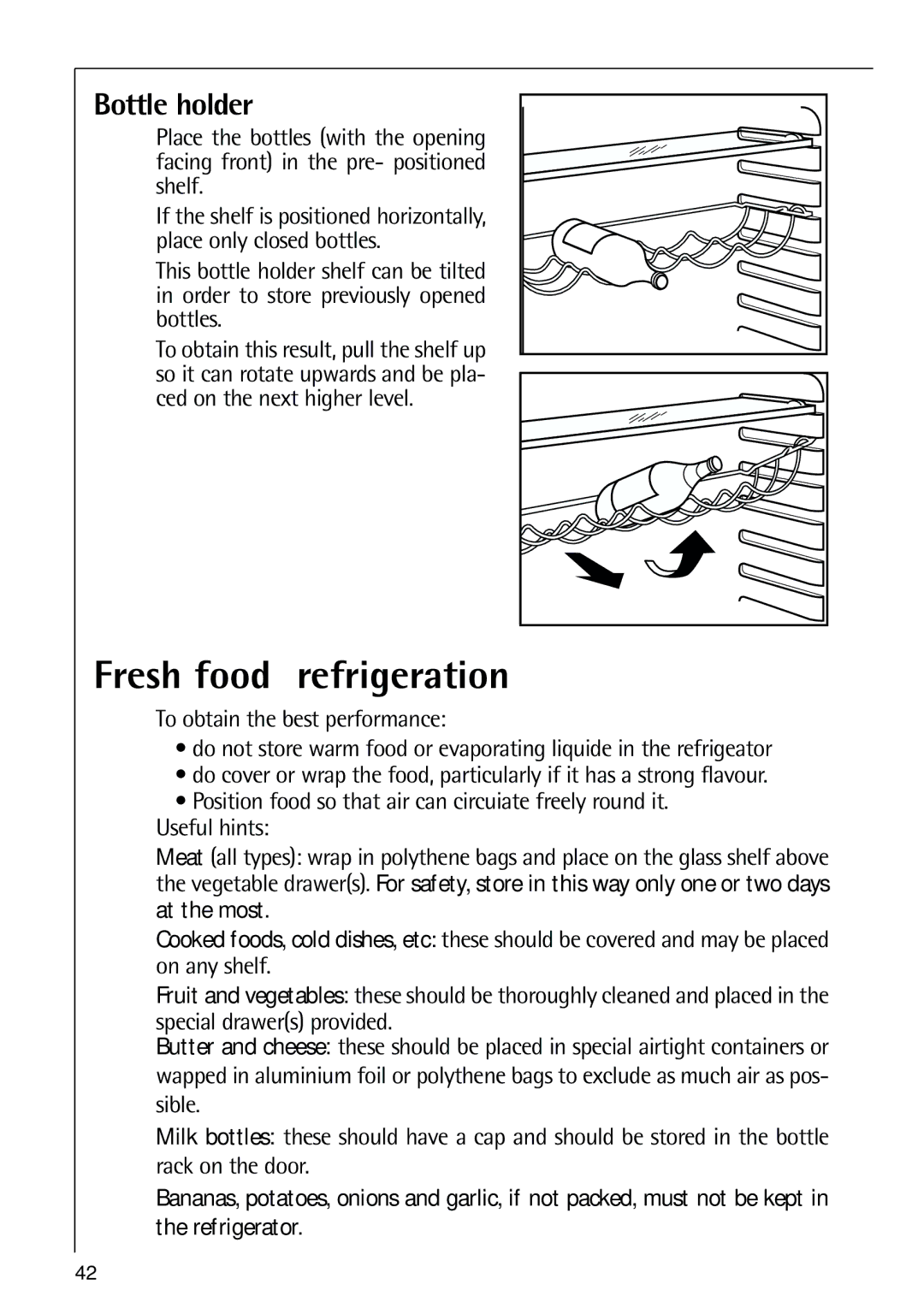 AEG 80318-5 KG user manual Fresh food refrigeration, Bottle holder 