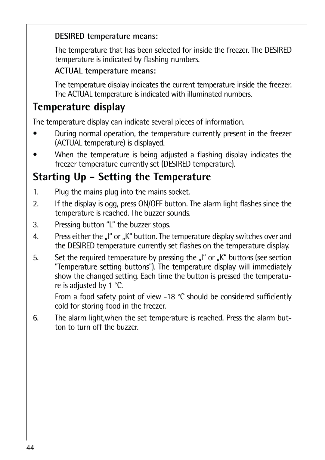 AEG 80318-5 KG user manual Temperature display 