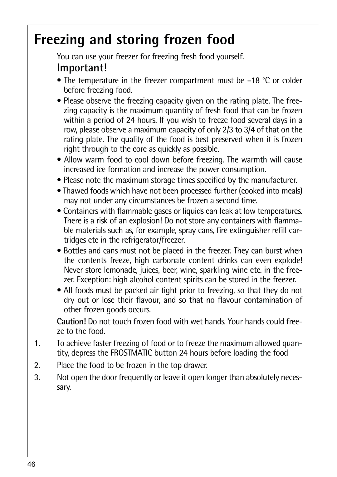 AEG 80318-5 KG user manual Freezing and storing frozen food 