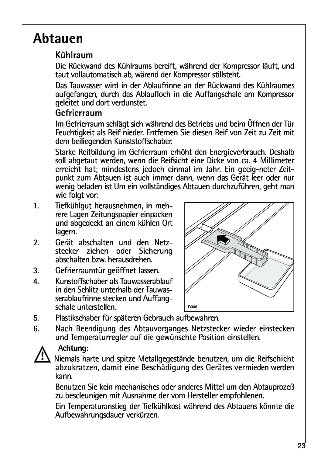 AEG 80318-5 KG user manual Abtauen, Kühlraum, Gefrierraum 