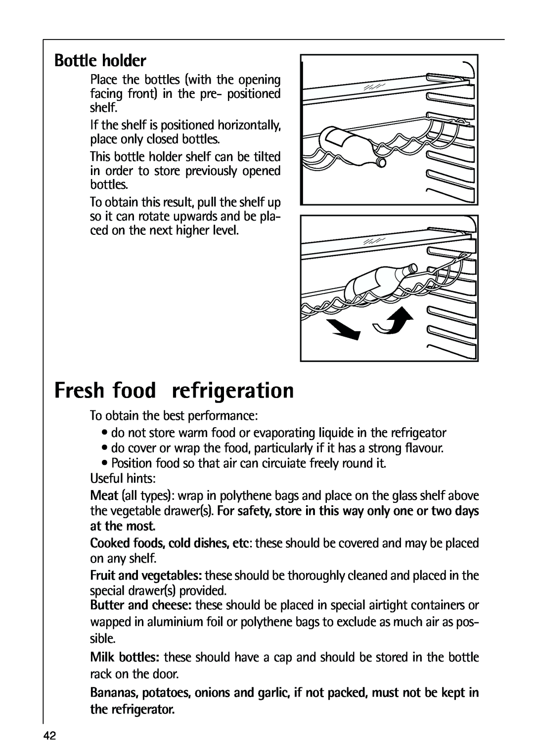 AEG 80318-5 KG user manual Fresh food refrigeration, Bottle holder 