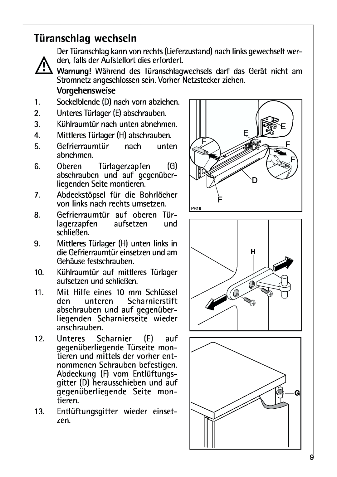 AEG 80318-5 KG user manual Türanschlag wechseln, Vorgehensweise 