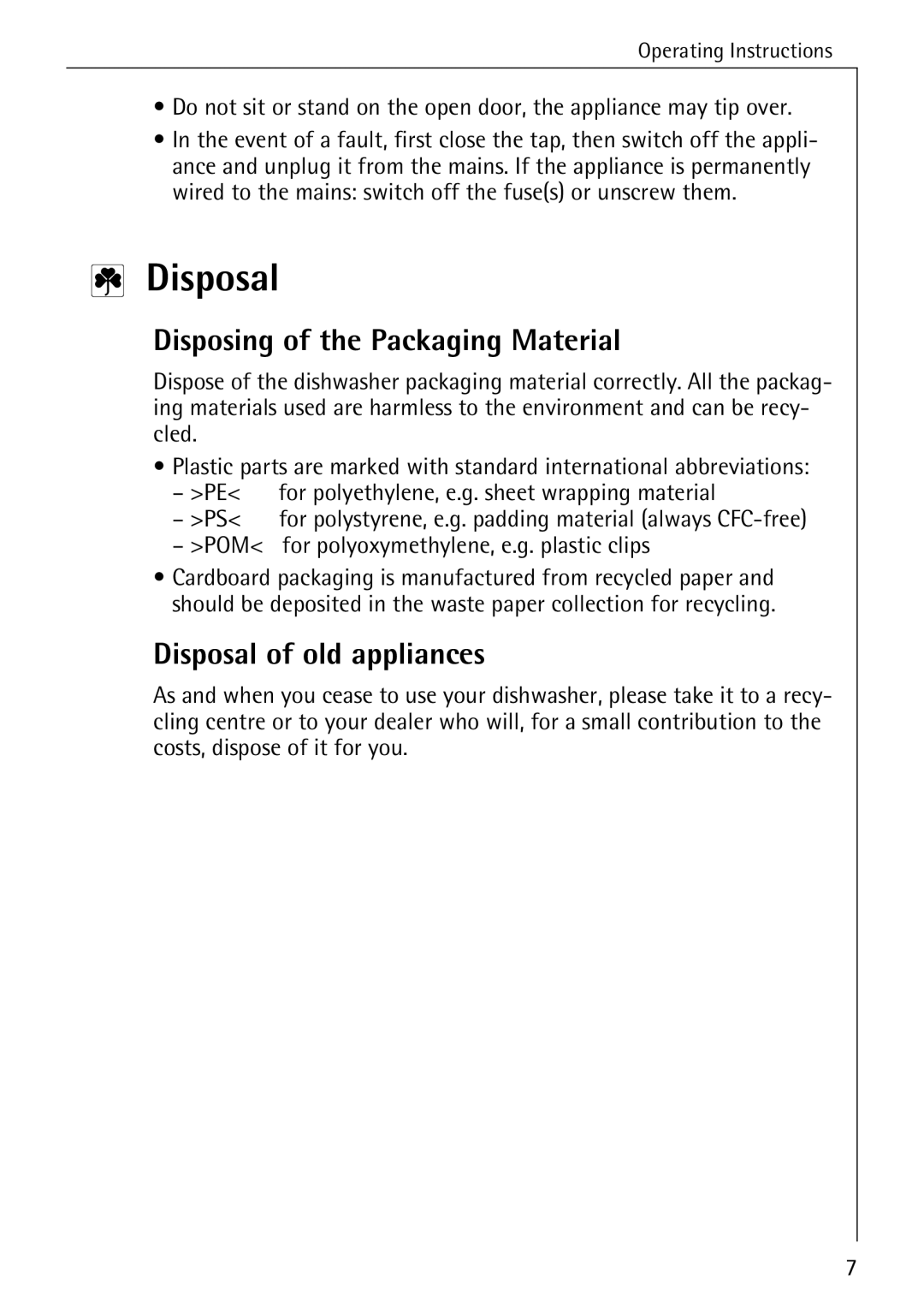 AEG 80800 manual Disposing of the Packaging Material, Disposal of old appliances 