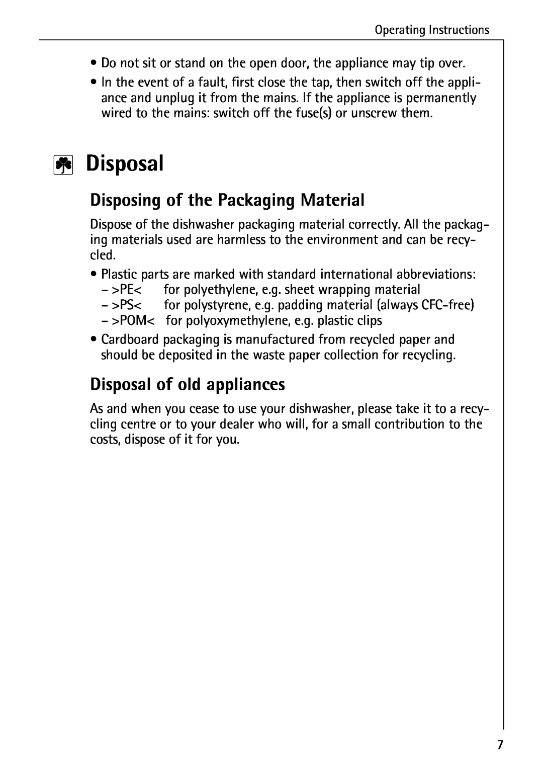 AEG 80800 manual Disposing of the Packaging Material, Disposal of old appliances 