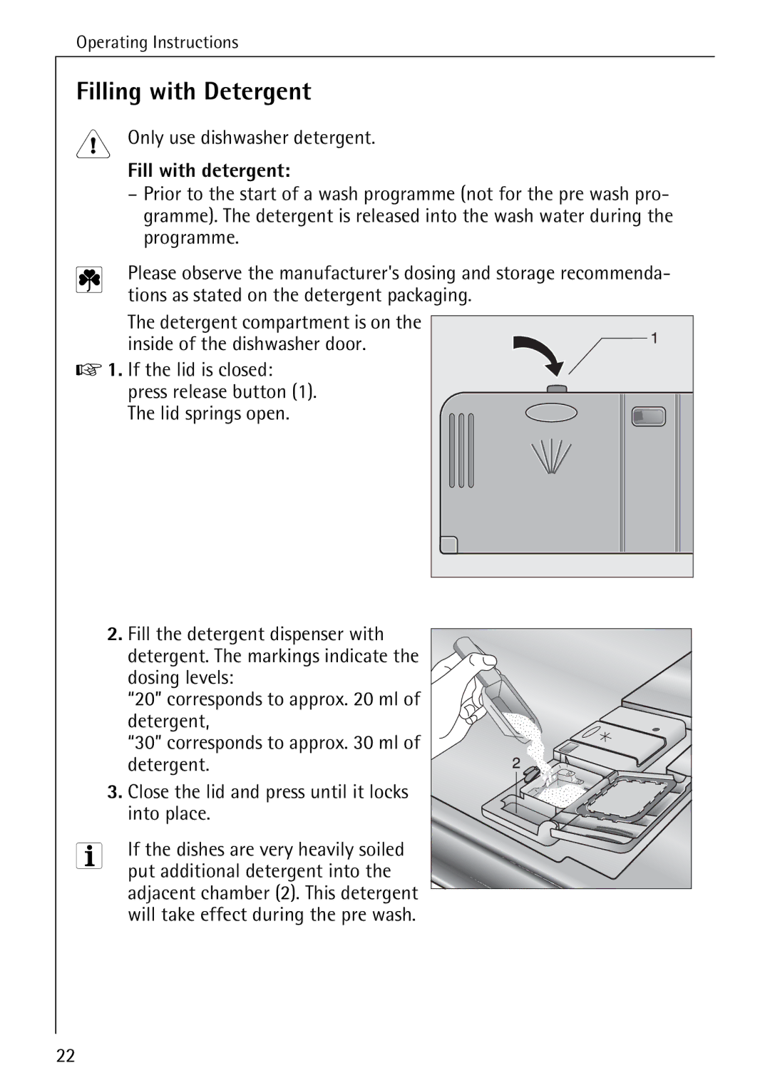 AEG 80850 I manual Filling with Detergent, Fill with detergent 