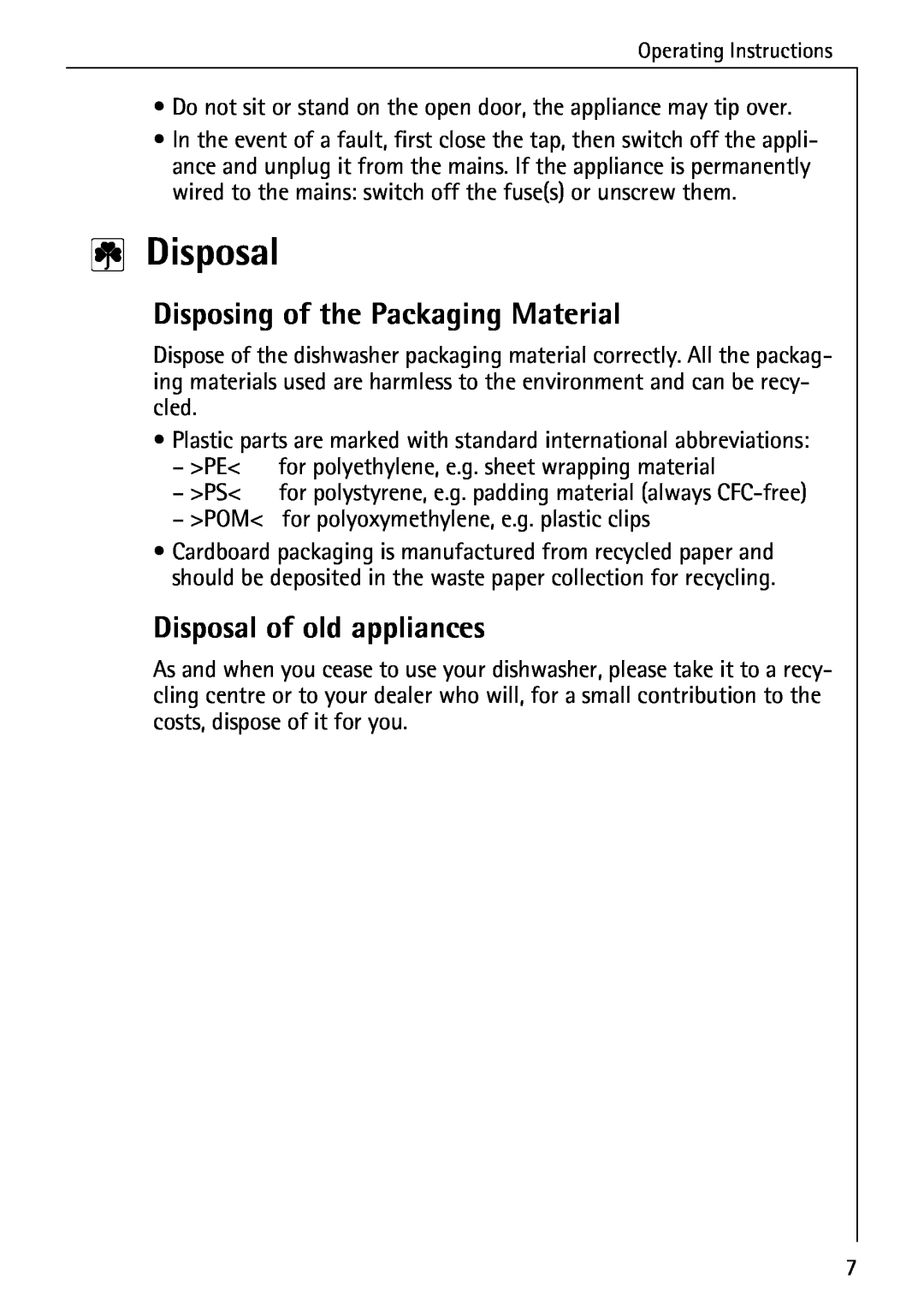 AEG 80850 I manual 2Disposal, Disposing of the Packaging Material, Disposal of old appliances 