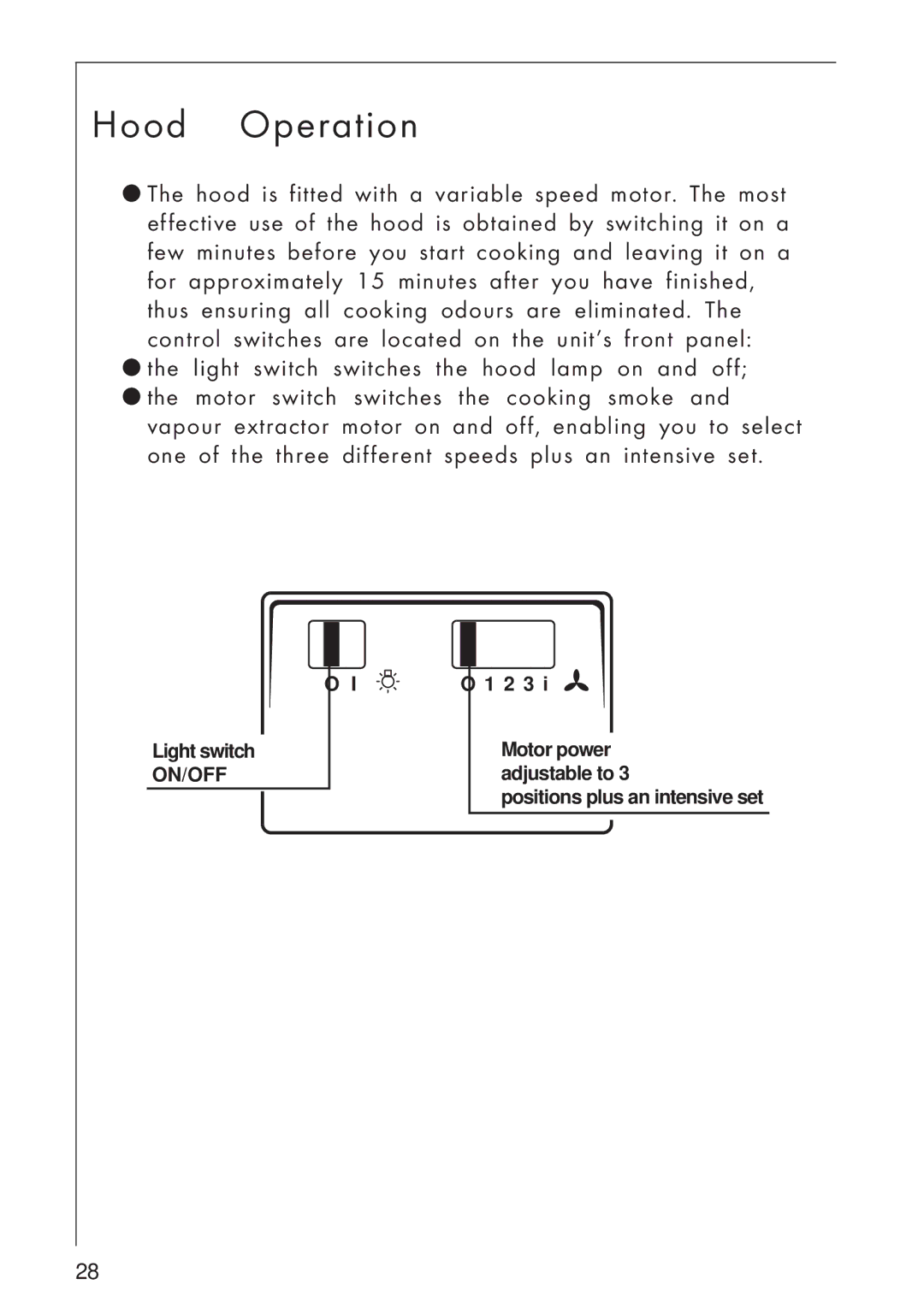 AEG 8259 S, 825 D manual Hood Operation 