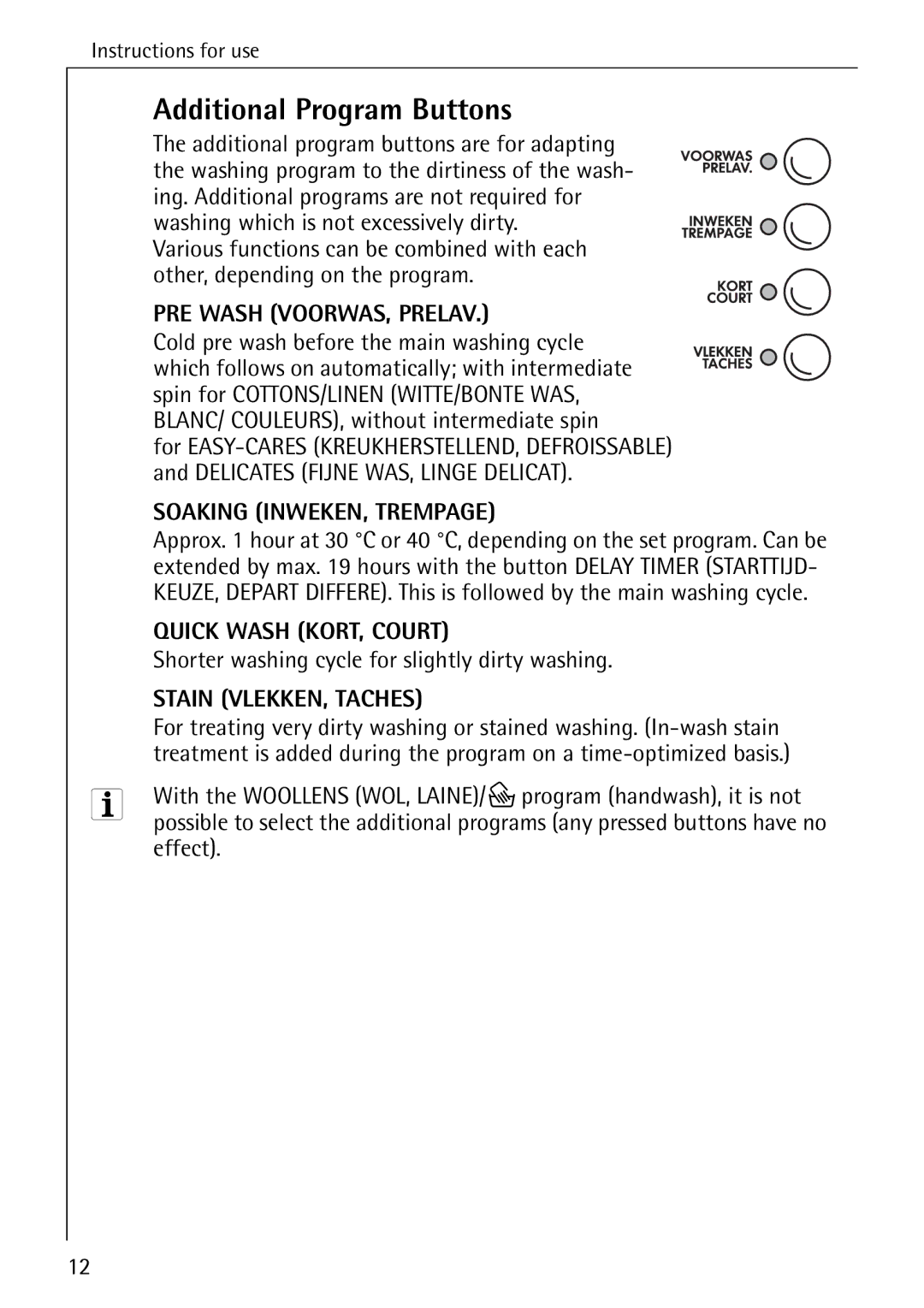 AEG 82730 manual Additional Program Buttons 