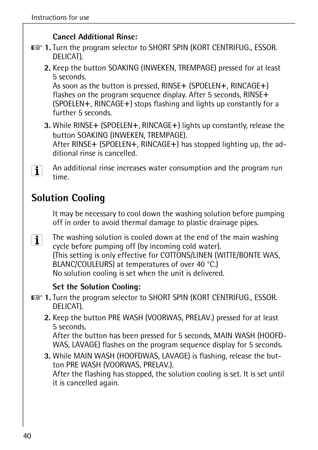 AEG 82730 manual Cancel Additional Rinse, Set the Solution Cooling 