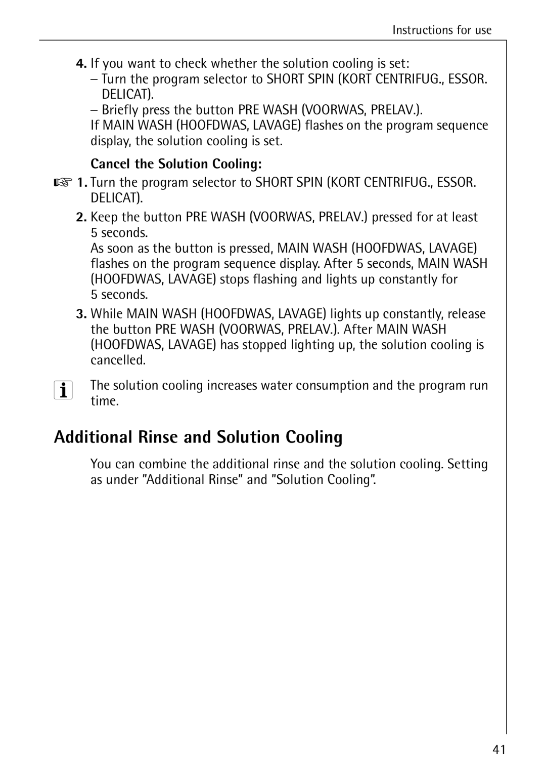 AEG 82730 manual Additional Rinse and Solution Cooling, Cancel the Solution Cooling 