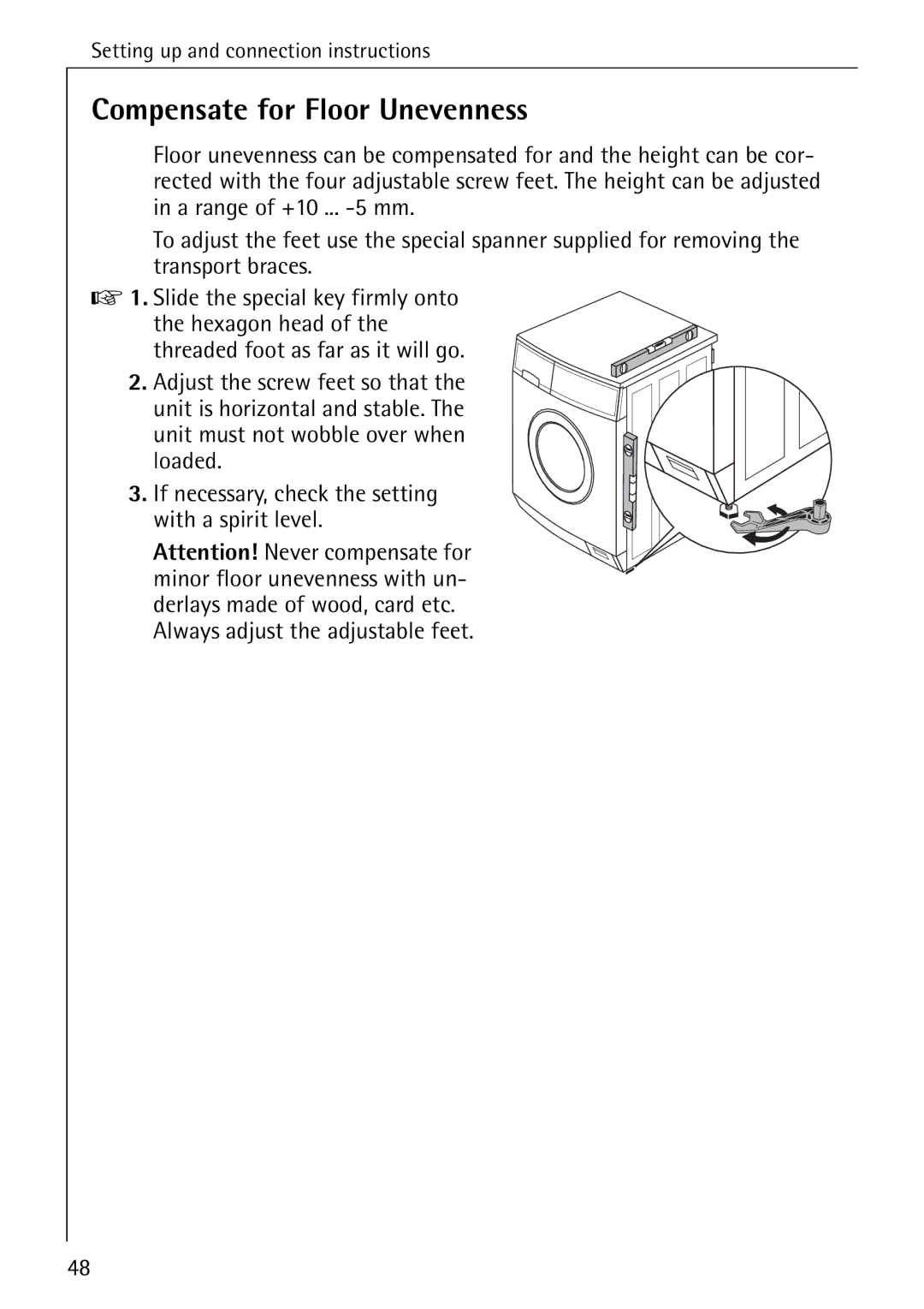 AEG 82730 manual Compensate for Floor Unevenness 
