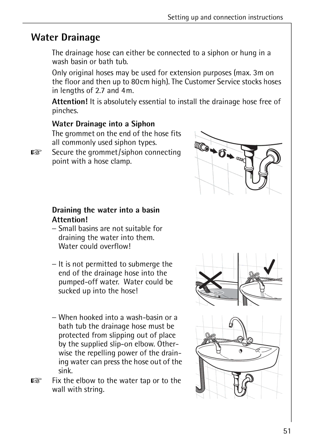 AEG 82730 manual Water Drainage into a Siphon, Draining the water into a basin 