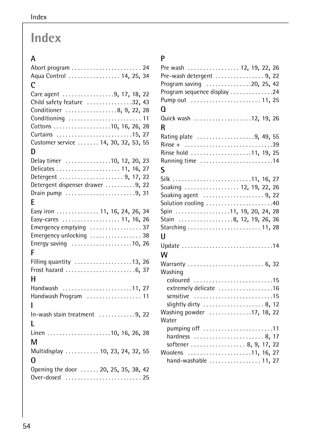 AEG 82730 manual Index 