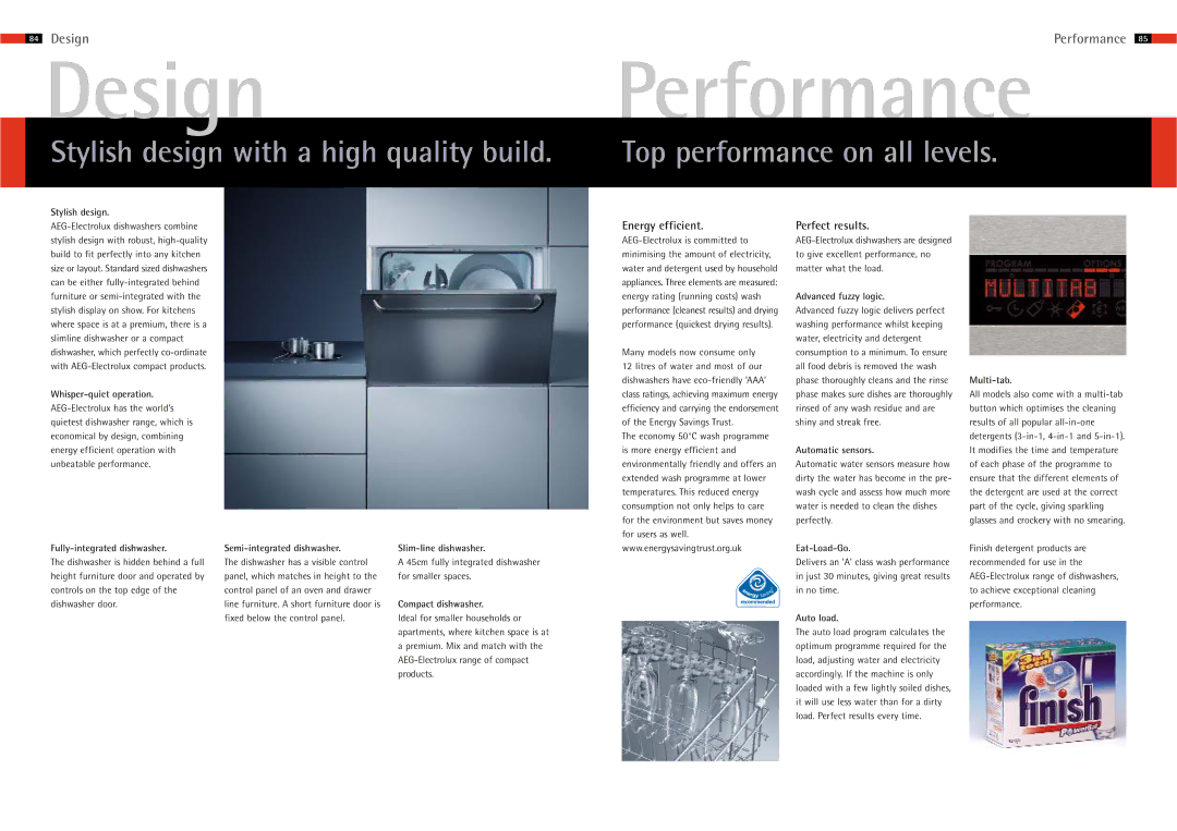 AEG 83 manual Design, Performance, Top performance on all levels, Stylish design with a high quality build 