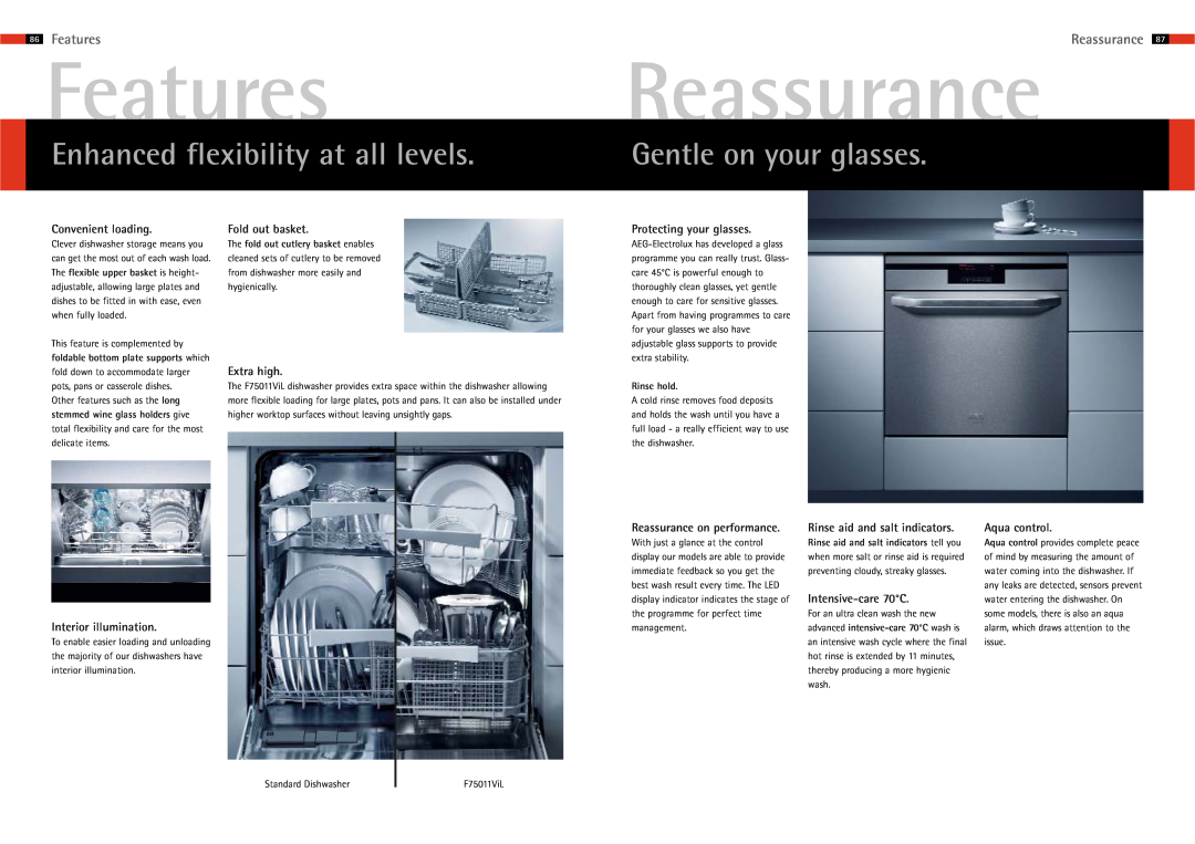 AEG 83 Features, Reassurance, Enhanced flexibility at all levels, Gentle on your glasses, Convenient loading, Extra high 