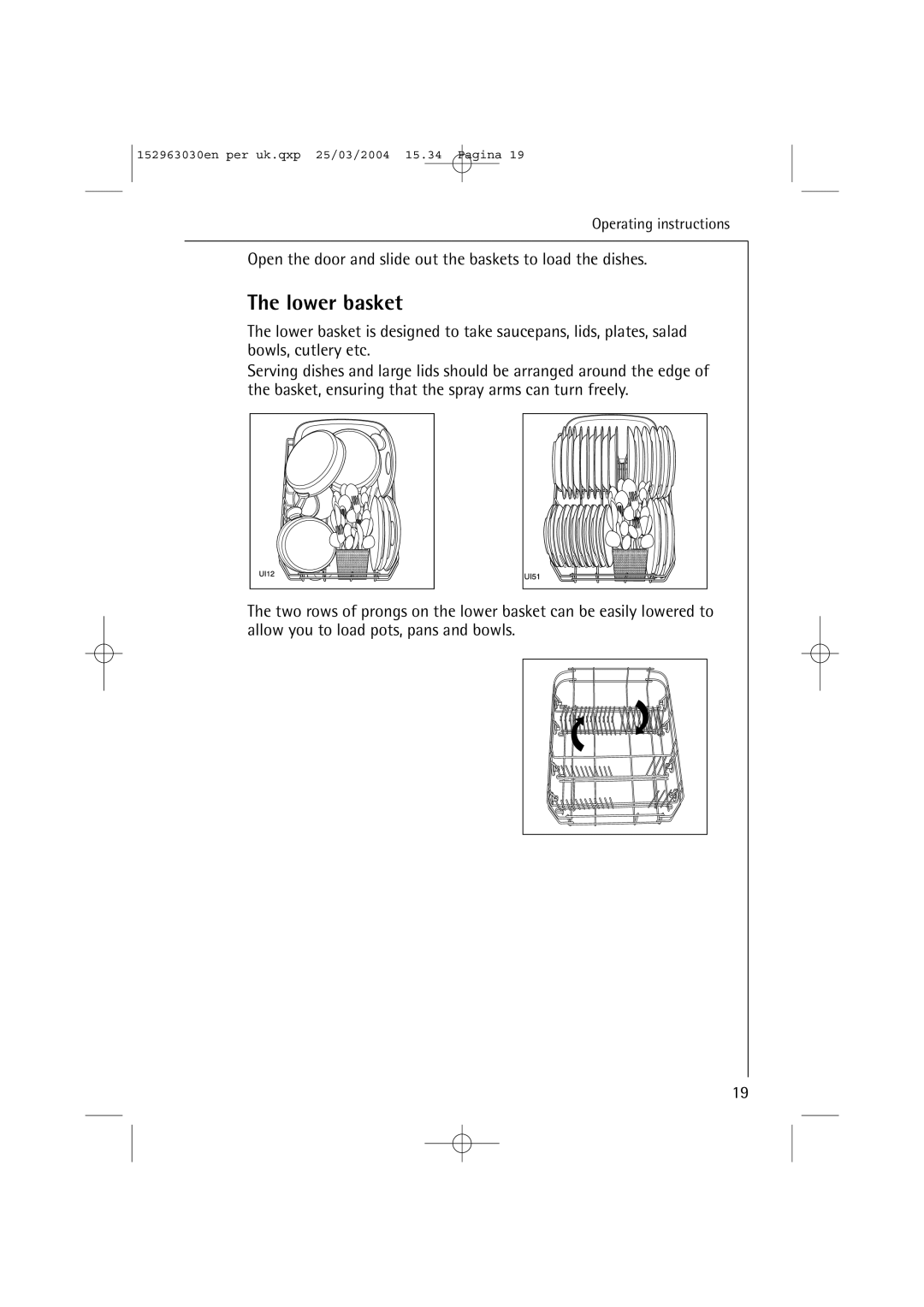 AEG 84470 VI manual Lower basket 