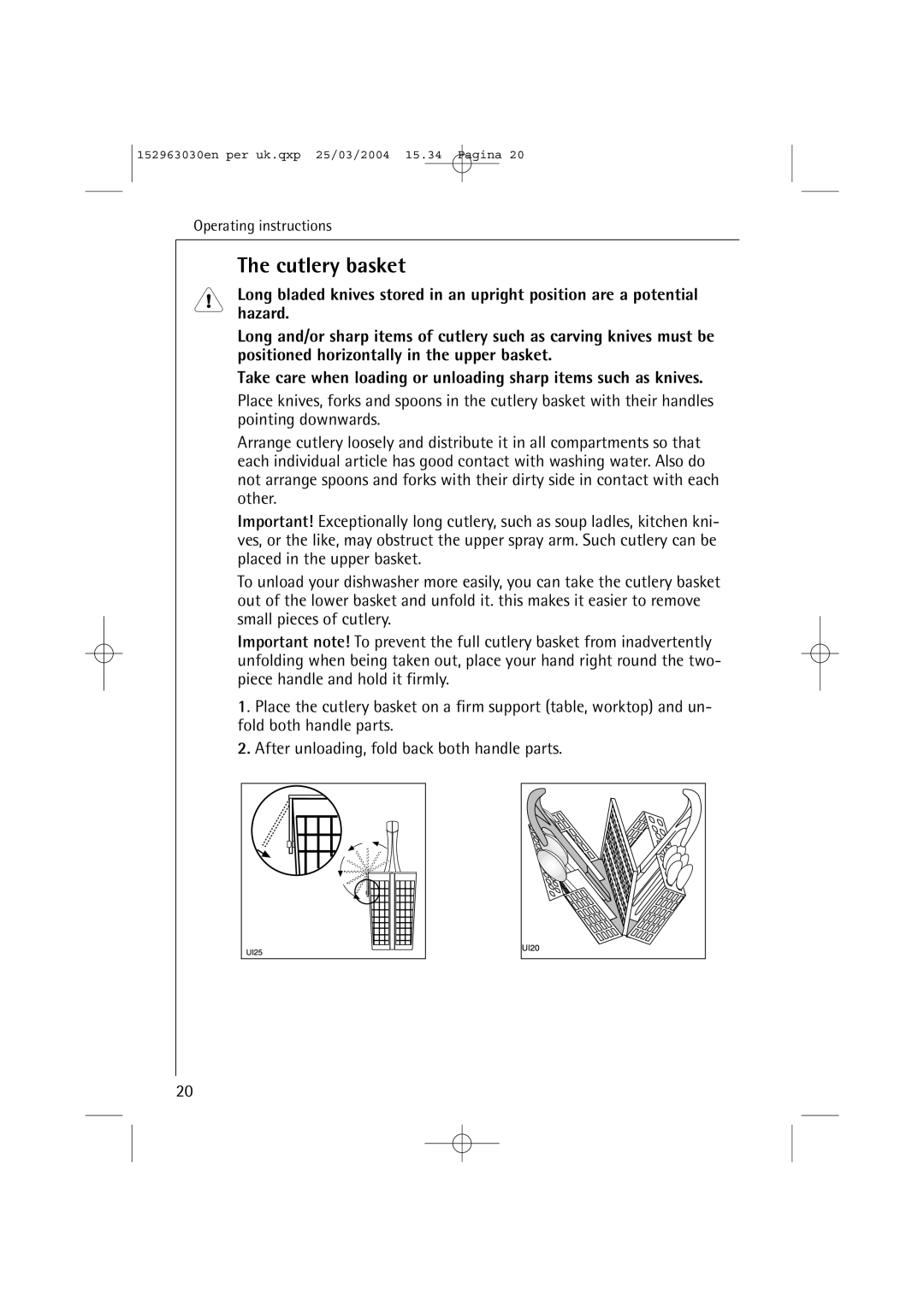 AEG 84470 VI manual Cutlery basket 