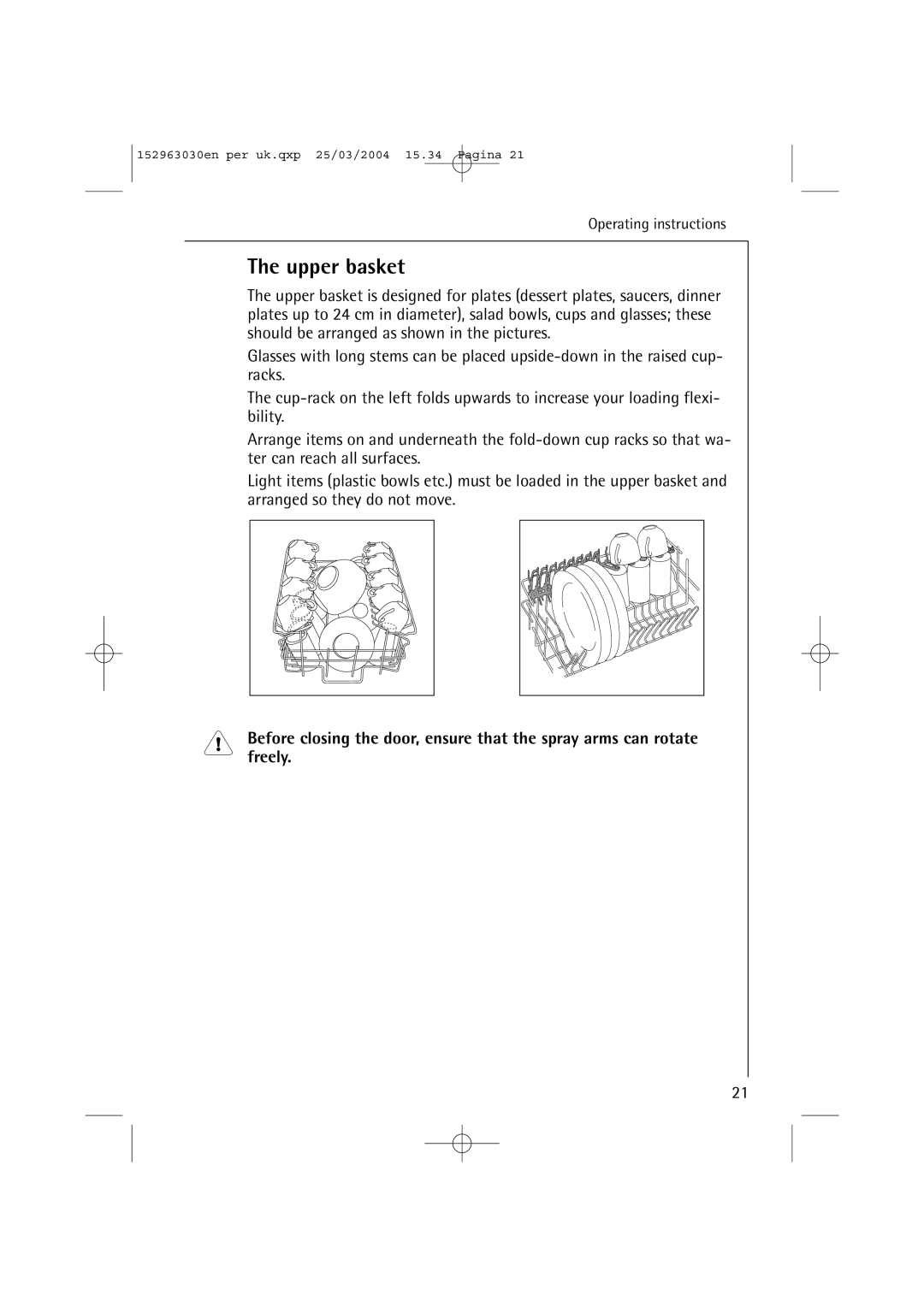 AEG 84470 VI manual Upper basket 