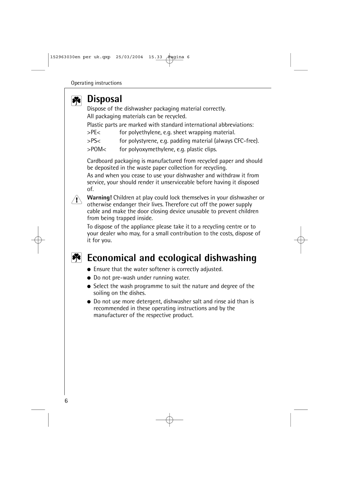 AEG 84470 VI manual Disposal, Economical and ecological dishwashing 