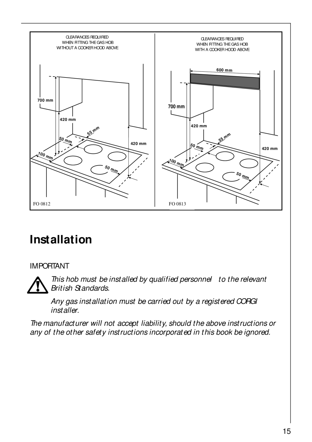 AEG 84602 G, 85600 G, 856001 G manual Installation 