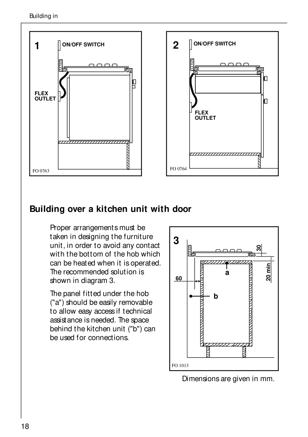 AEG 84602 G, 85600 G, 856001 G manual Building over a kitchen unit with door 