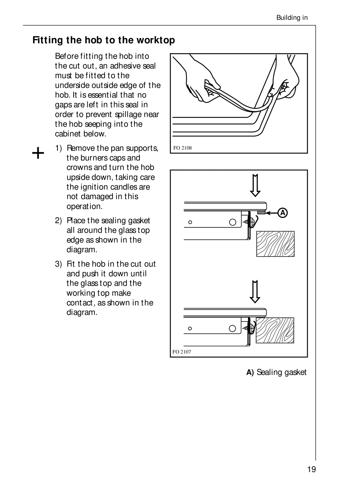 AEG 85600 G, 84602 G, 856001 G manual Fitting the hob to the worktop 