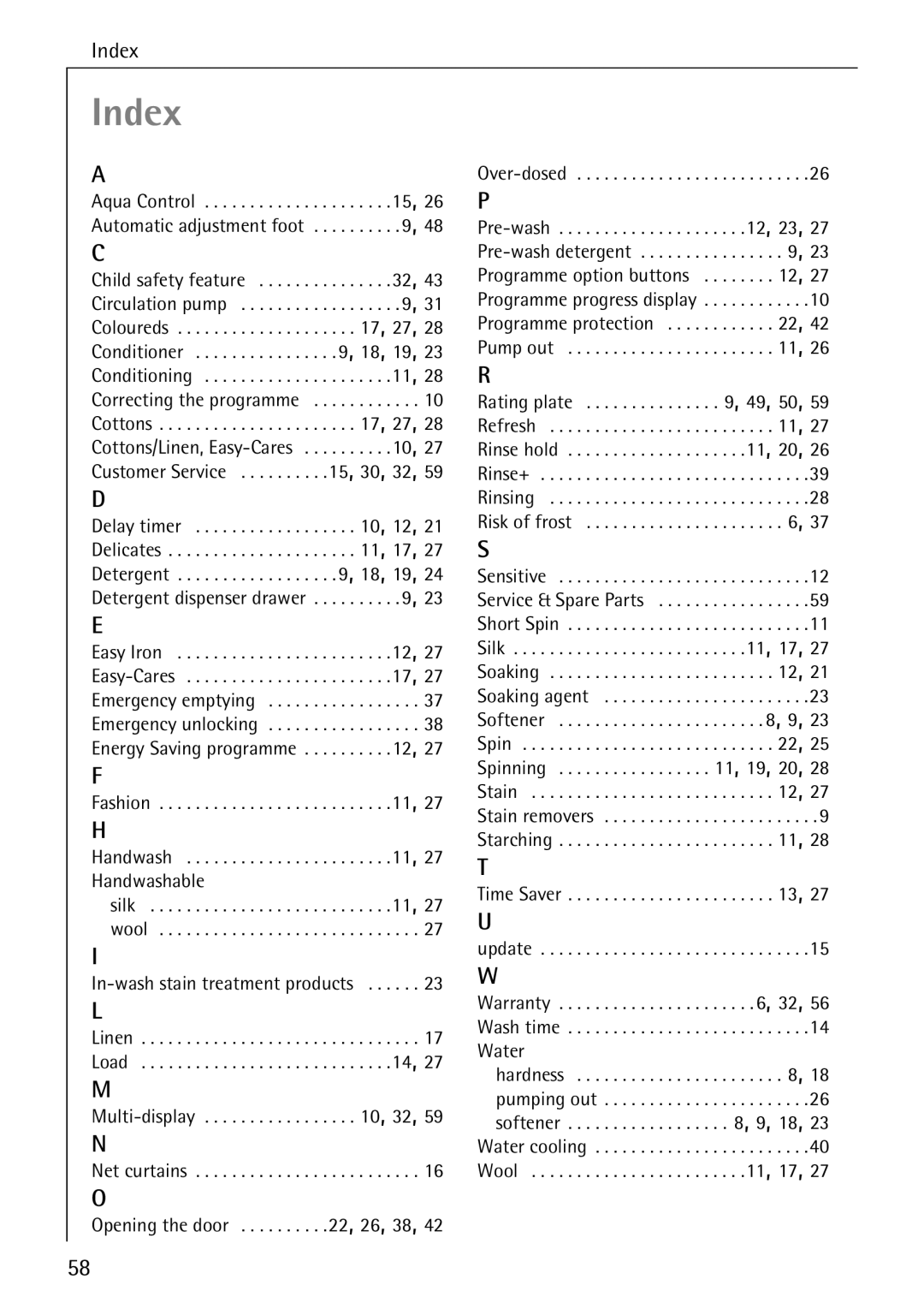 AEG 84749 manual Index 