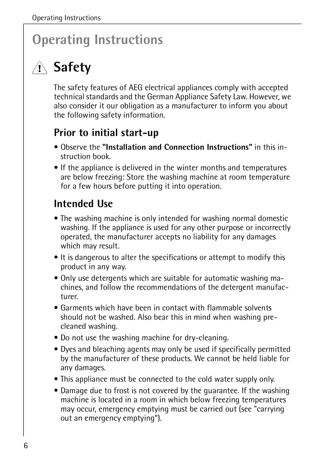 AEG 84749 manual Safety, Prior to initial start-up, Intended Use 