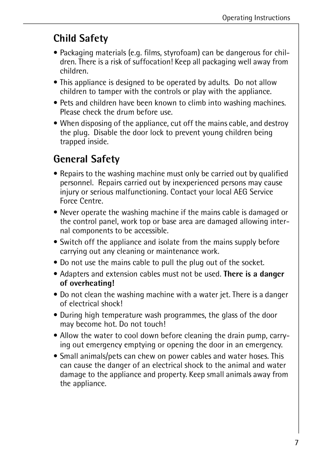 AEG 84749 manual Child Safety, General Safety 