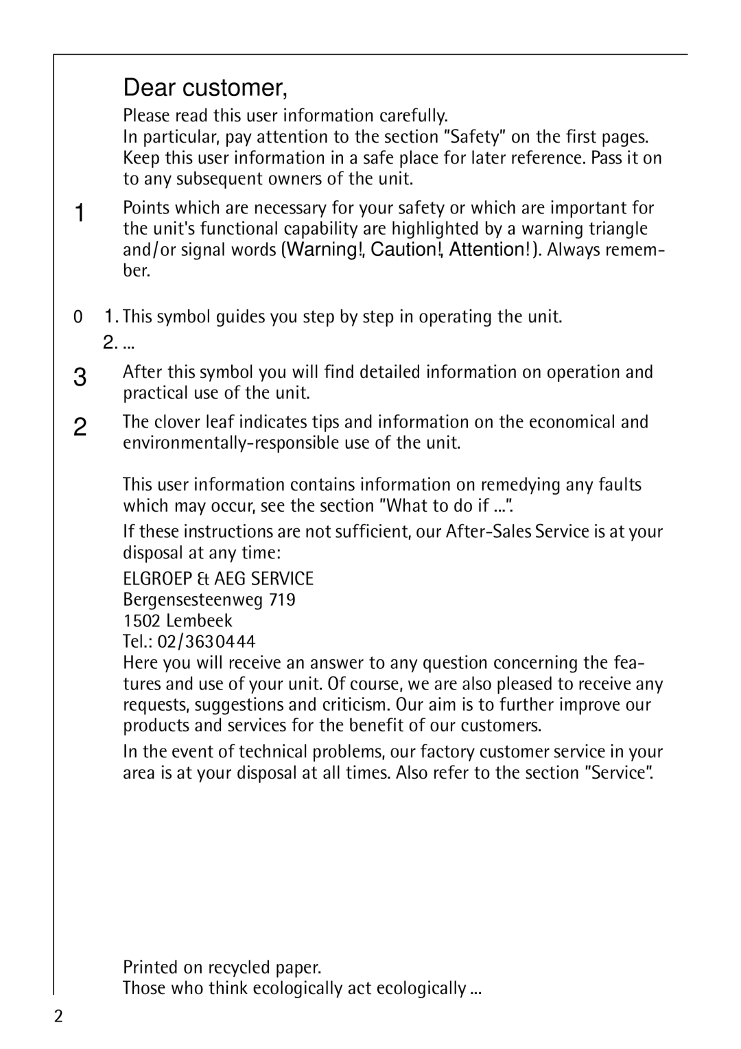 AEG 84760 manual Dear customer 