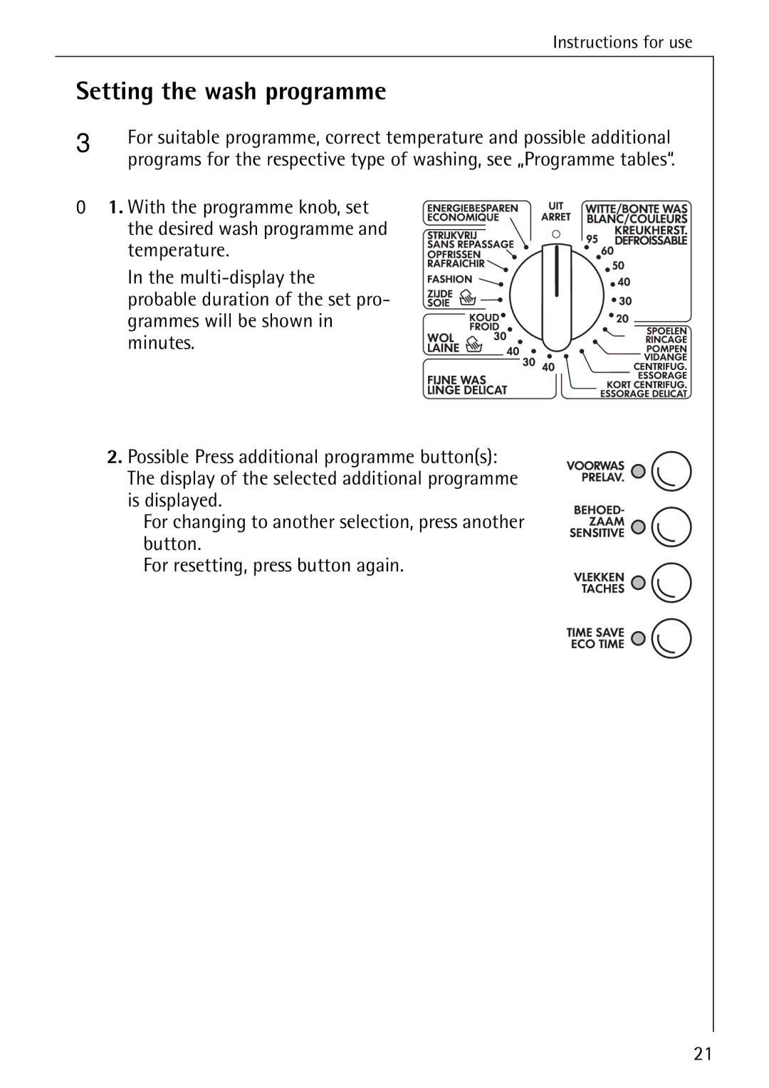 AEG 84760 manual Setting the wash programme 