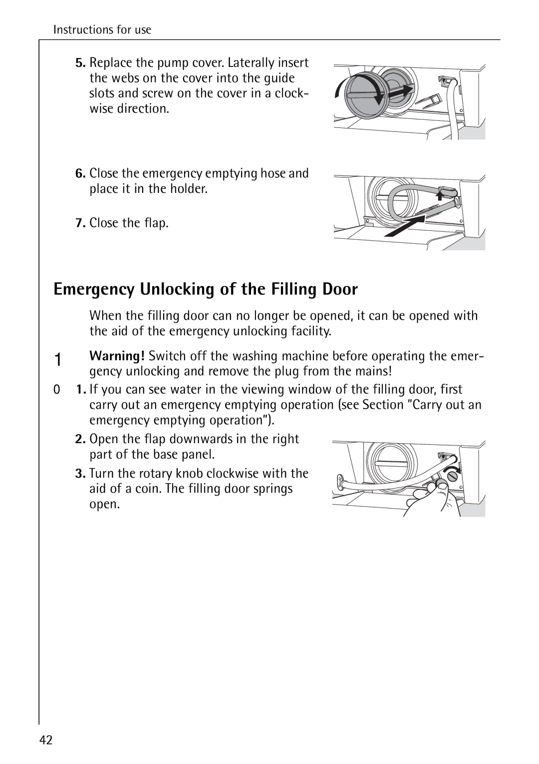 AEG 84760 manual Emergency Unlocking of the Filling Door, Aid of the emergency unlocking facility 