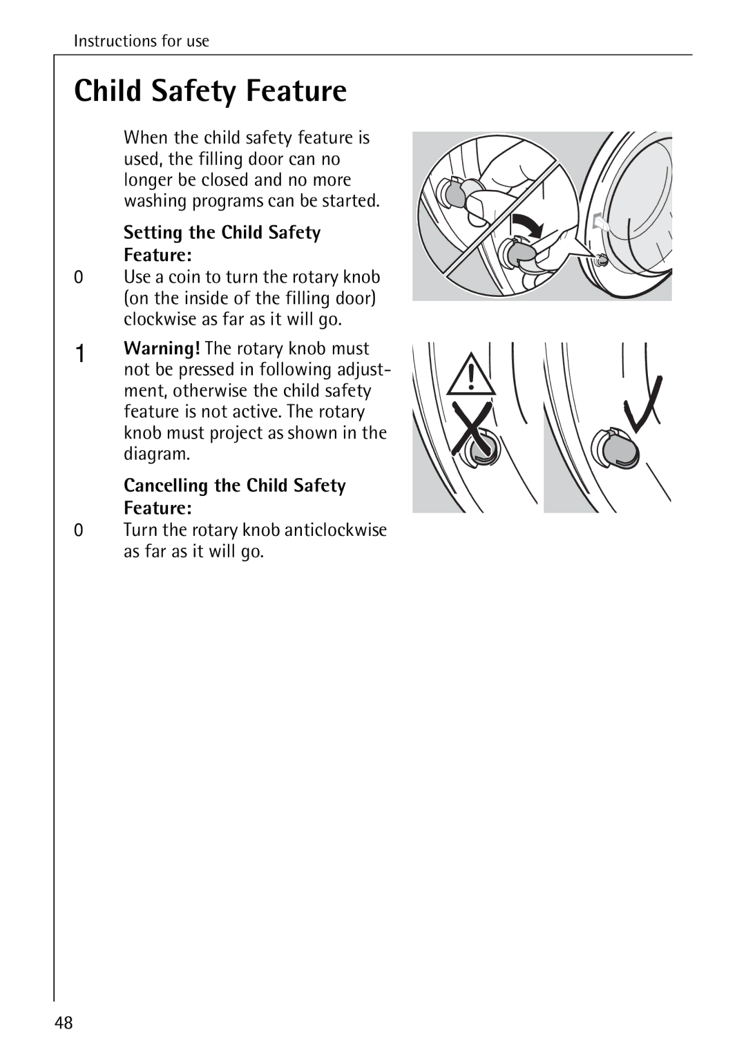 AEG 84760 manual Setting the Child Safety Feature, Cancelling the Child Safety Feature 