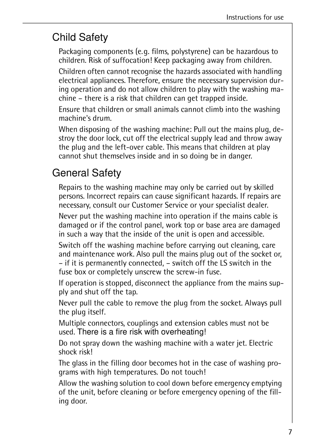 AEG 84760 manual Child Safety, General Safety 