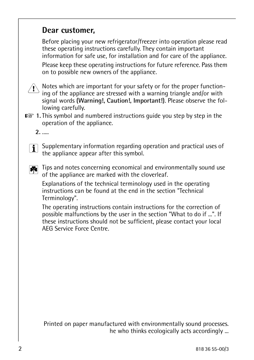 AEG 86378-KG operating instructions Dear customer 