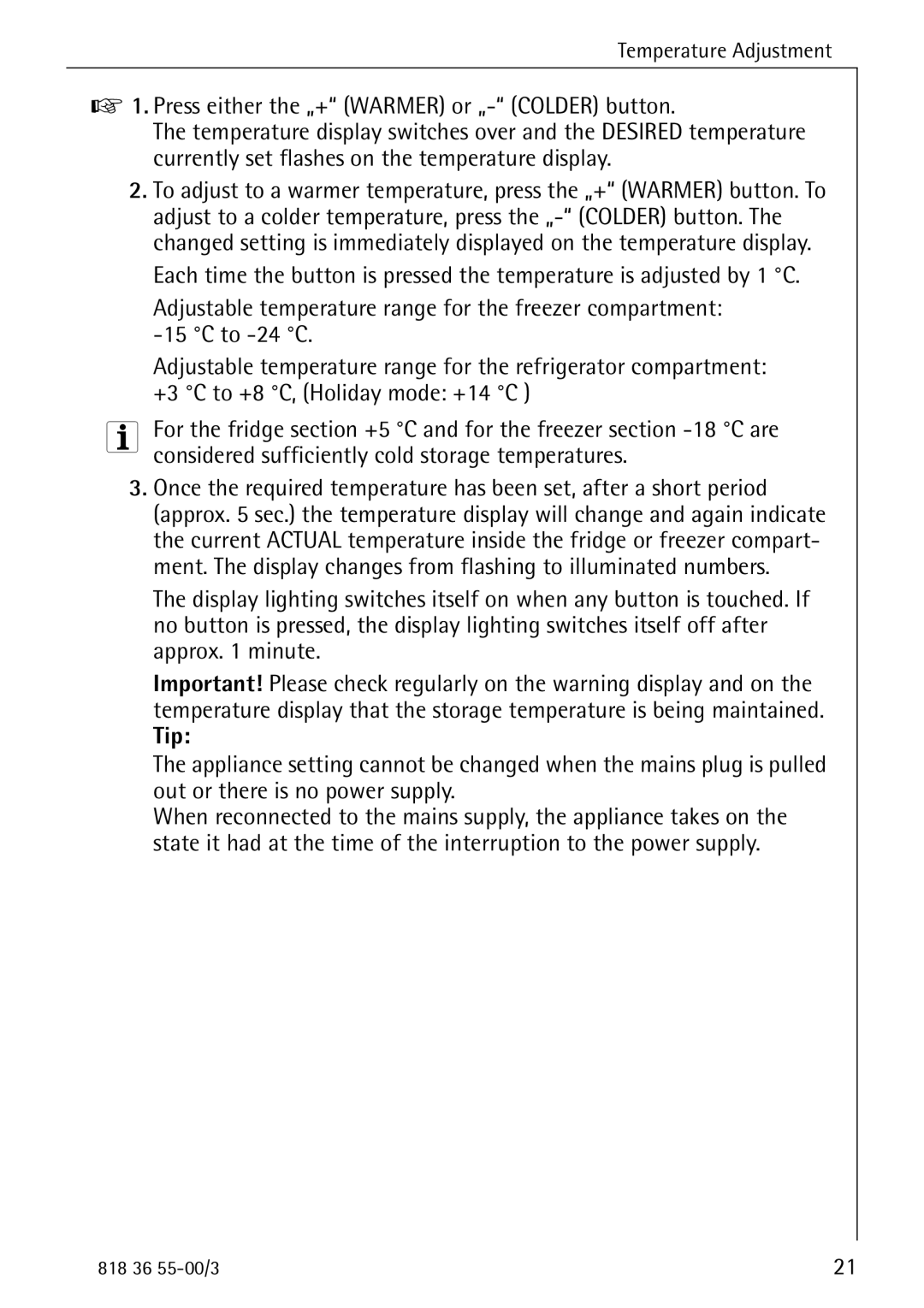 AEG 86378-KG operating instructions Tip 