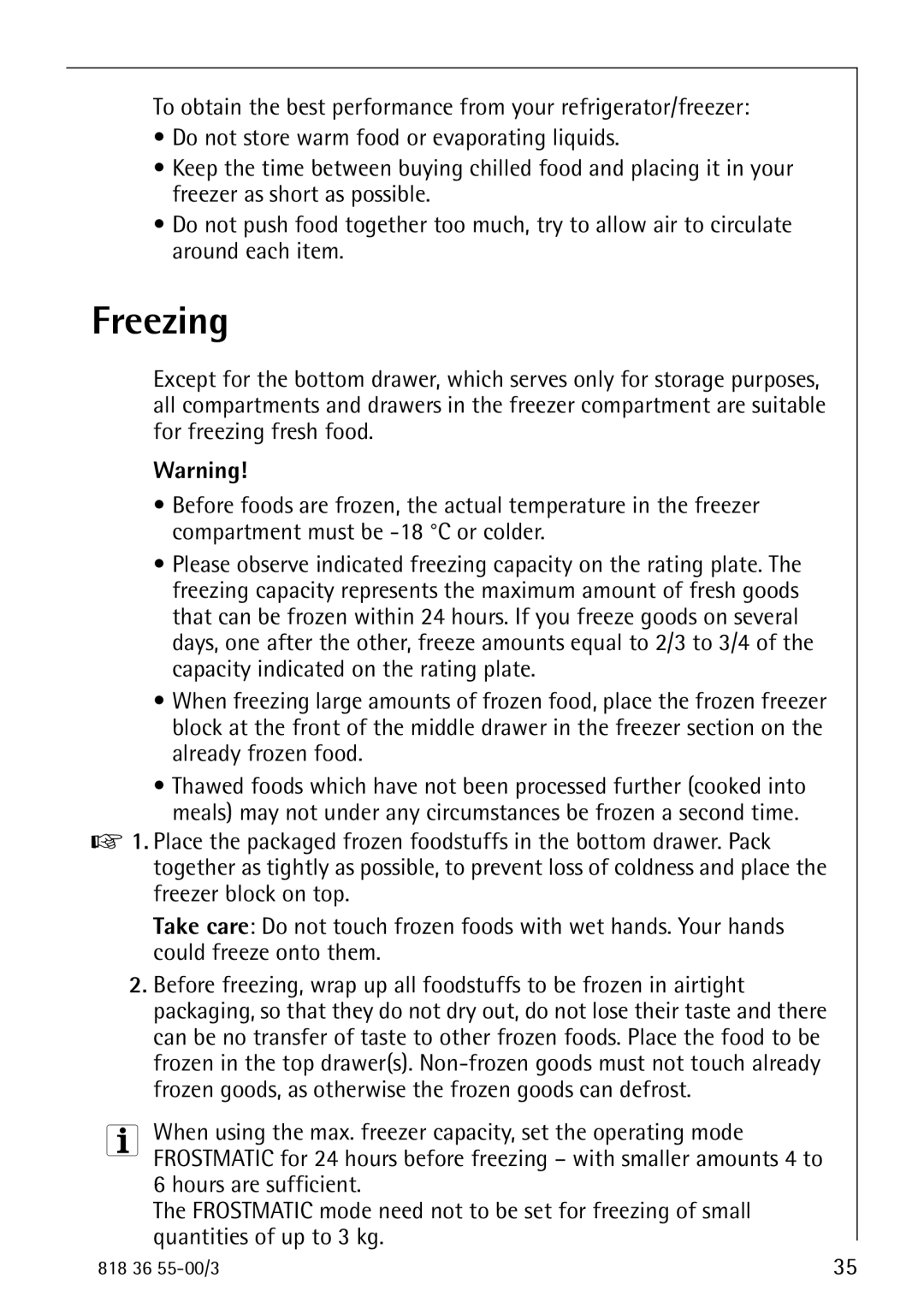 AEG 86378-KG operating instructions Freezing 