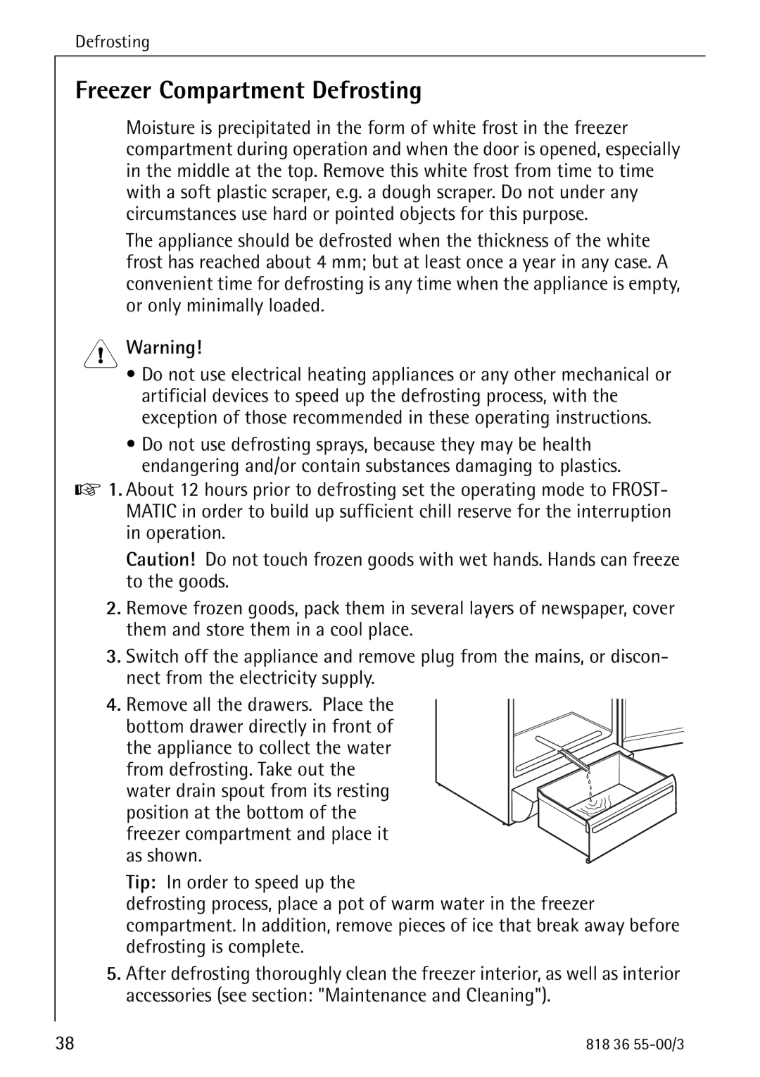 AEG 86378-KG operating instructions Freezer Compartment Defrosting 