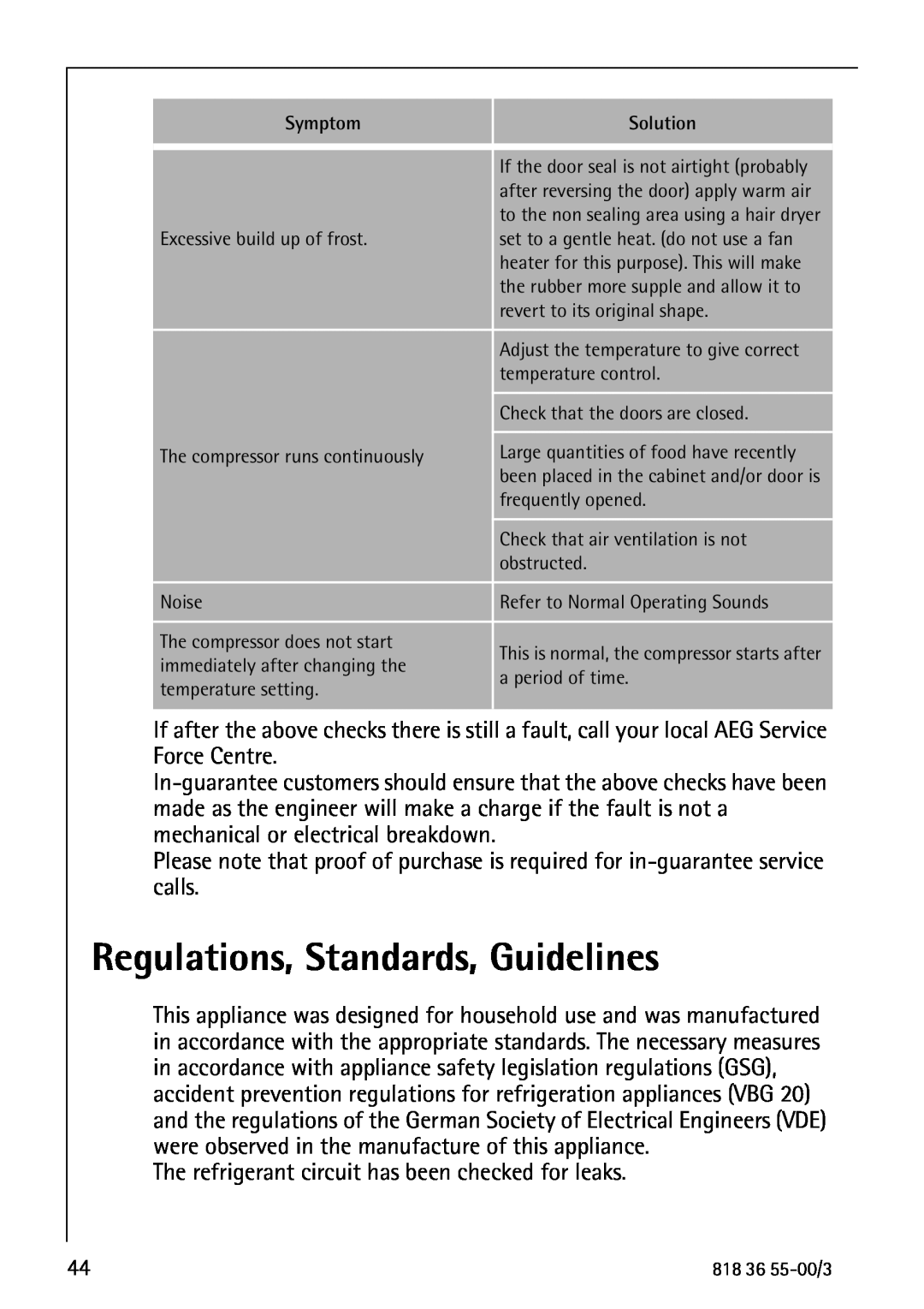 AEG 86378-KG operating instructions Regulations, Standards, Guidelines 