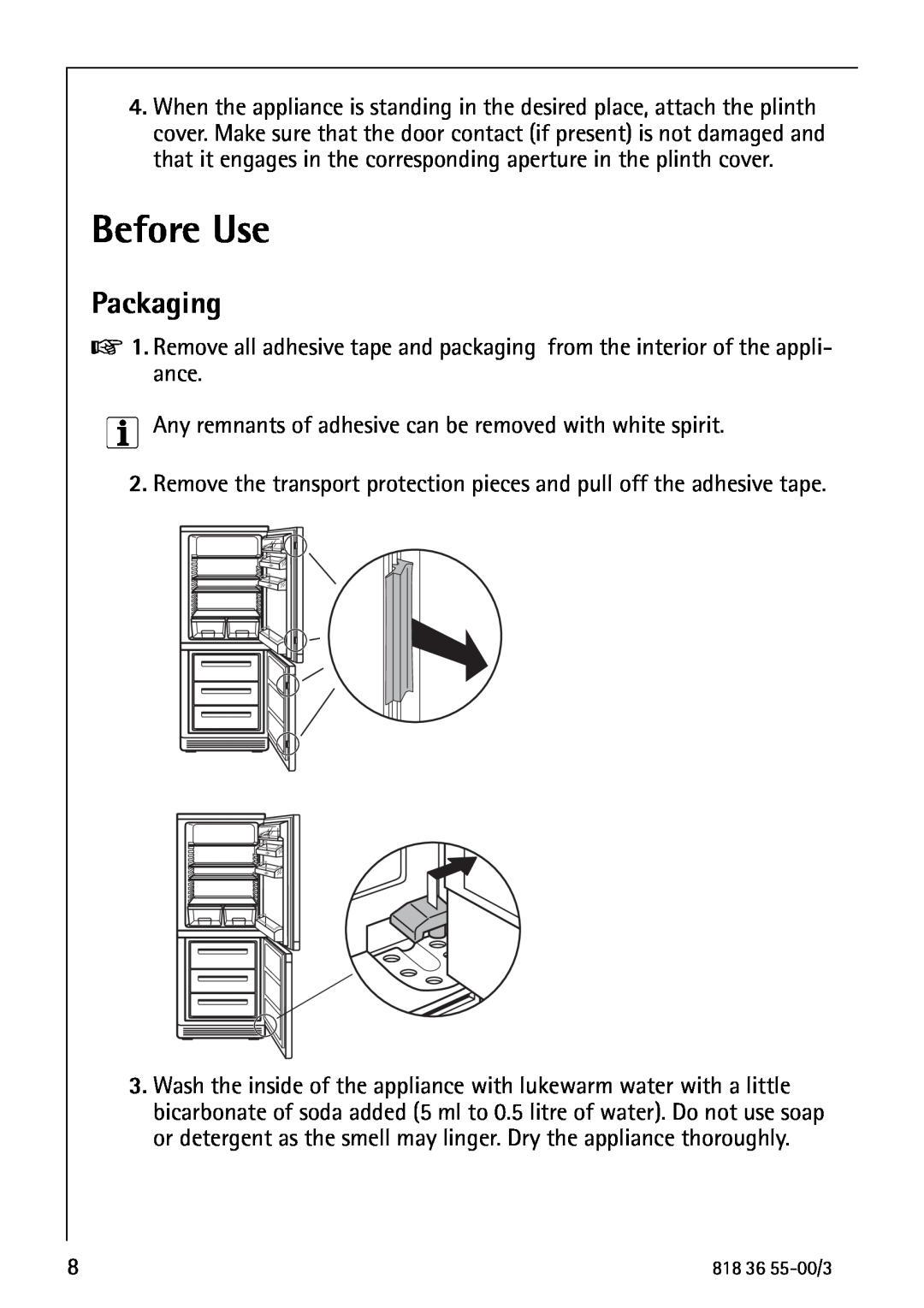 AEG 86378-KG operating instructions Before Use, Packaging 