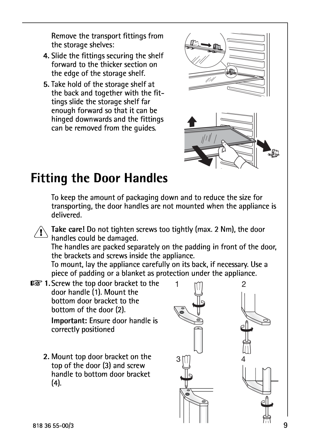 AEG 86378-KG operating instructions Fitting the Door Handles 