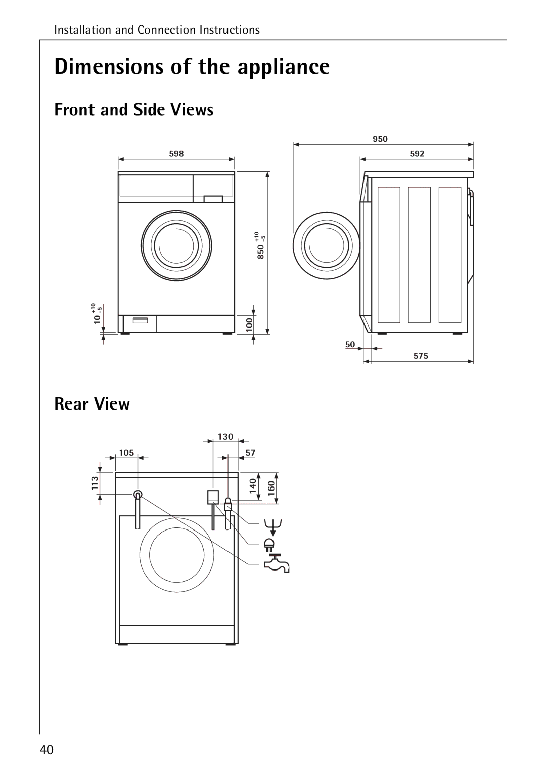 AEG 86720 manual Front and Side Views, Rear View 