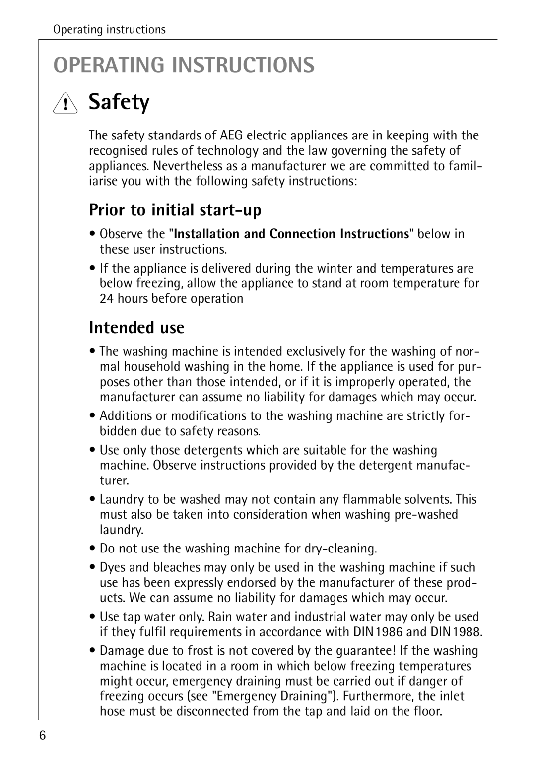 AEG 86720 manual Safety, Prior to initial start-up, Intended use 